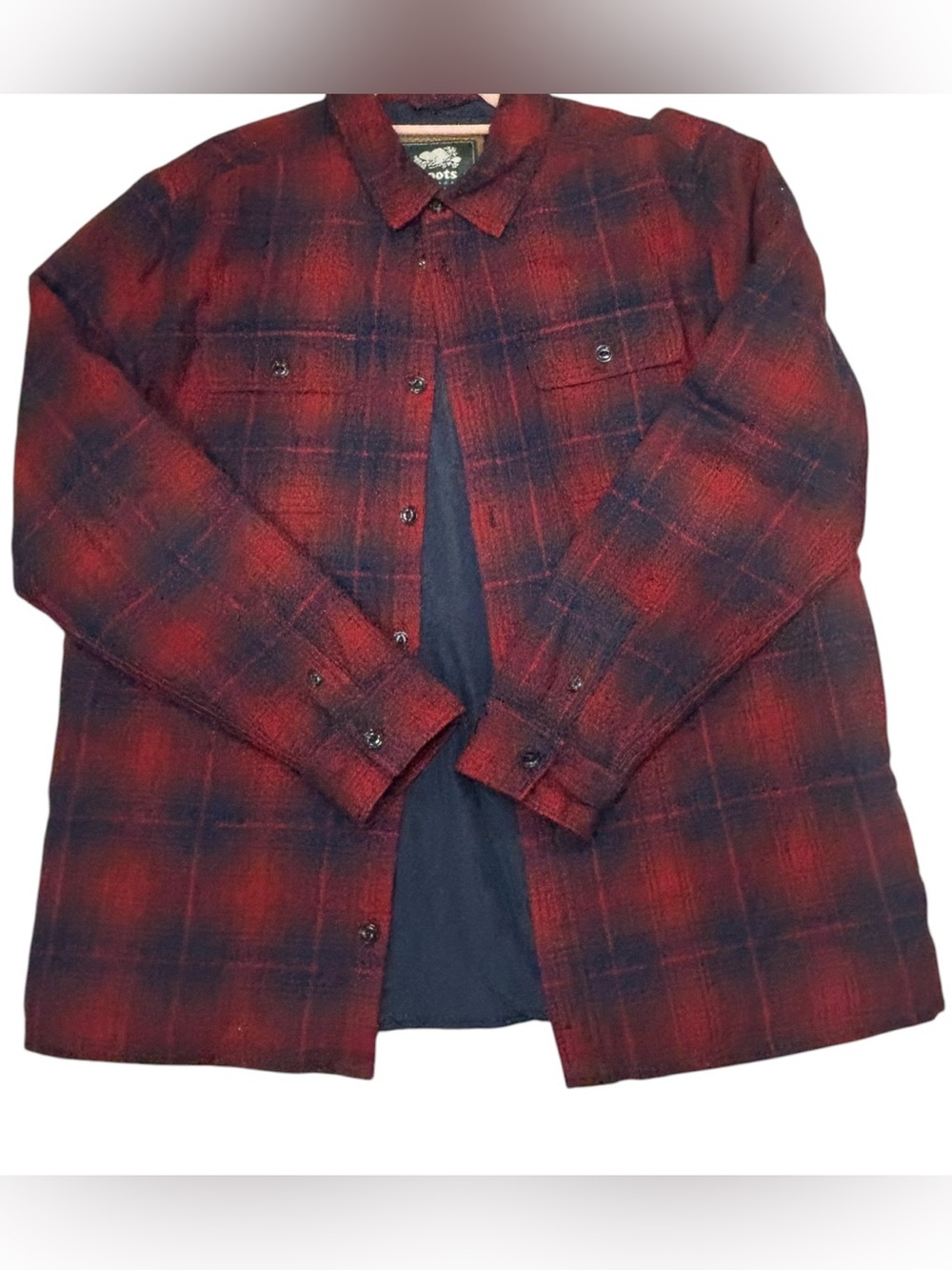 Roots Canada XL Red Navy Plaid Quilted Lined Jacket Shacket